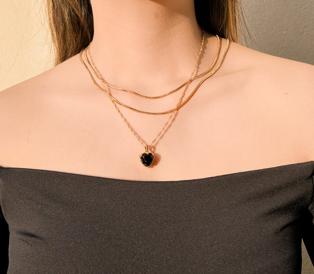 Shiny Obsidian Heart Necklace ♡